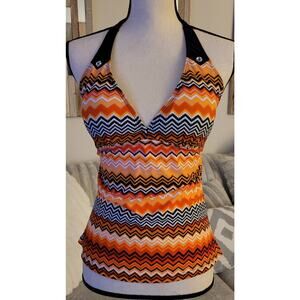 Women Geo Print V Neck Swim Top Strap Bathing Suit Tankini Halter Top